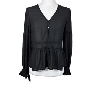 Divided Blouse Women’s Size 2 Black Sheer Button Down Peplum Whimsigoth Romantic